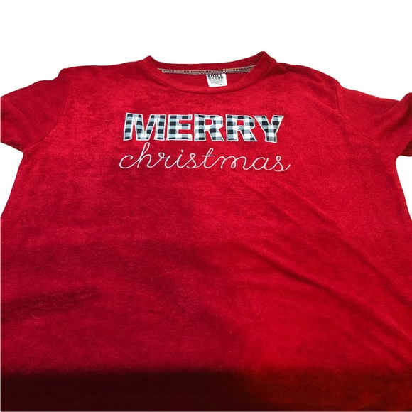 Women’s Oversized Merry Christmas Comfy Cozy Top, Soft Terry Cloth, Red Unisex L - Picture 6 of 7